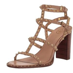 Ash Nude Studded Strappy Block Heel Sandal